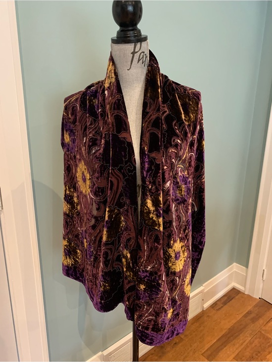 Source Unknown Accessories - Velvet Floral Women's Shawl in Purple and Gold